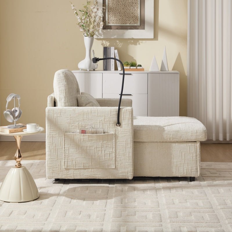 Multifunctional Lazy Person Sofa Recliner with Storage, Cell Phone Bracket, Beige Chenille, 49.21' x 32.27' x 34.25'-海智集-Default-