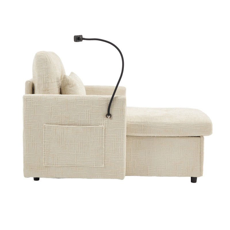 Multifunctional Lazy Person Sofa Recliner with Storage, Cell Phone Bracket, Beige Chenille, 49.21' x 32.27' x 34.25'-海智集-Default-