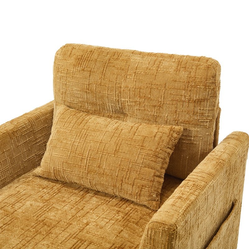 Multifunctional Lazy Sofa Recliner with Storage and Phone Bracket in Mustard Yellow Chenille for Living Room-海智集-Default-