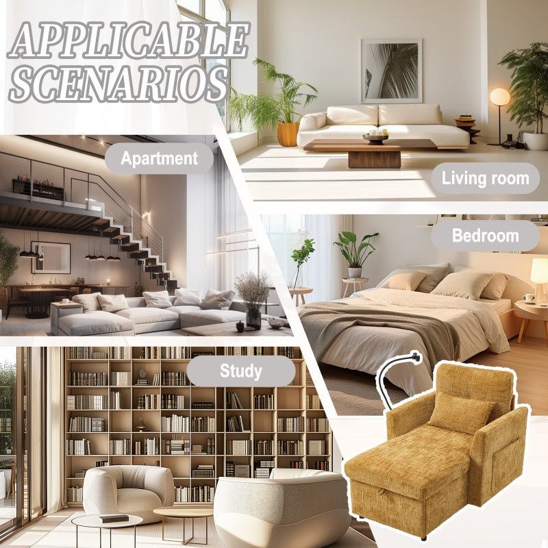 Multifunctional Lazy Sofa Recliner with Storage and Phone Bracket in Mustard Yellow Chenille for Living Room-海智集-Default-