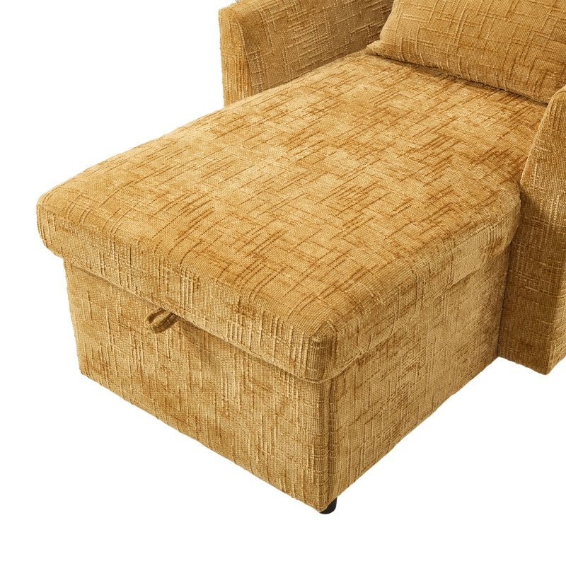Multifunctional Lazy Sofa Recliner with Storage and Phone Bracket in Mustard Yellow Chenille for Living Room-海智集-Default-