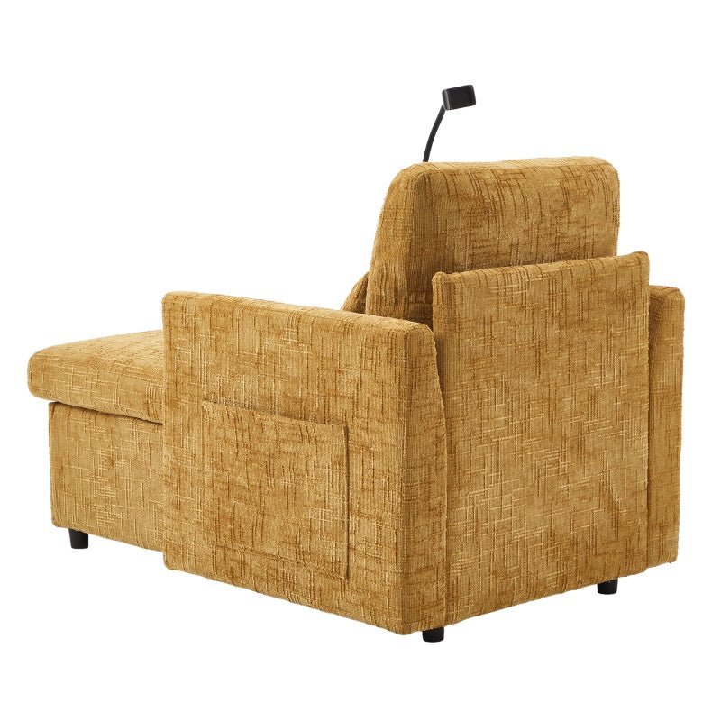 Multifunctional Lazy Sofa Recliner with Storage and Phone Bracket in Mustard Yellow Chenille for Living Room-海智集-Default-