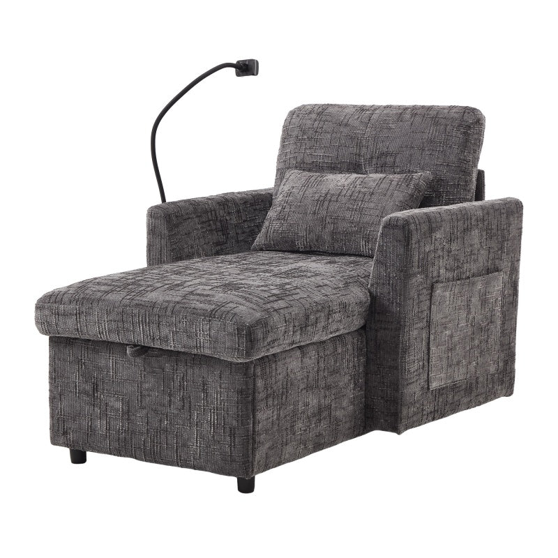 Multifunctional Recliner with Storage Backrest and Cell Phone Bracket in Gray Chenille for Living Room and Bedroom-海智集-Default-