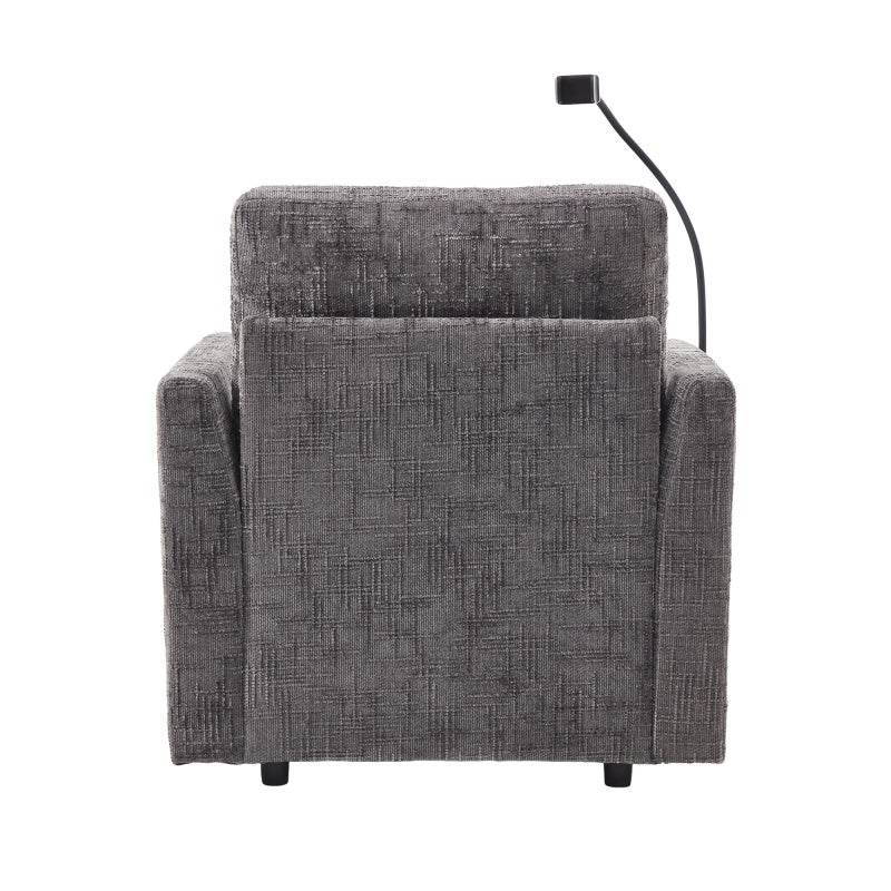 Multifunctional Recliner with Storage Backrest and Cell Phone Bracket in Gray Chenille for Living Room and Bedroom-海智集-Default-