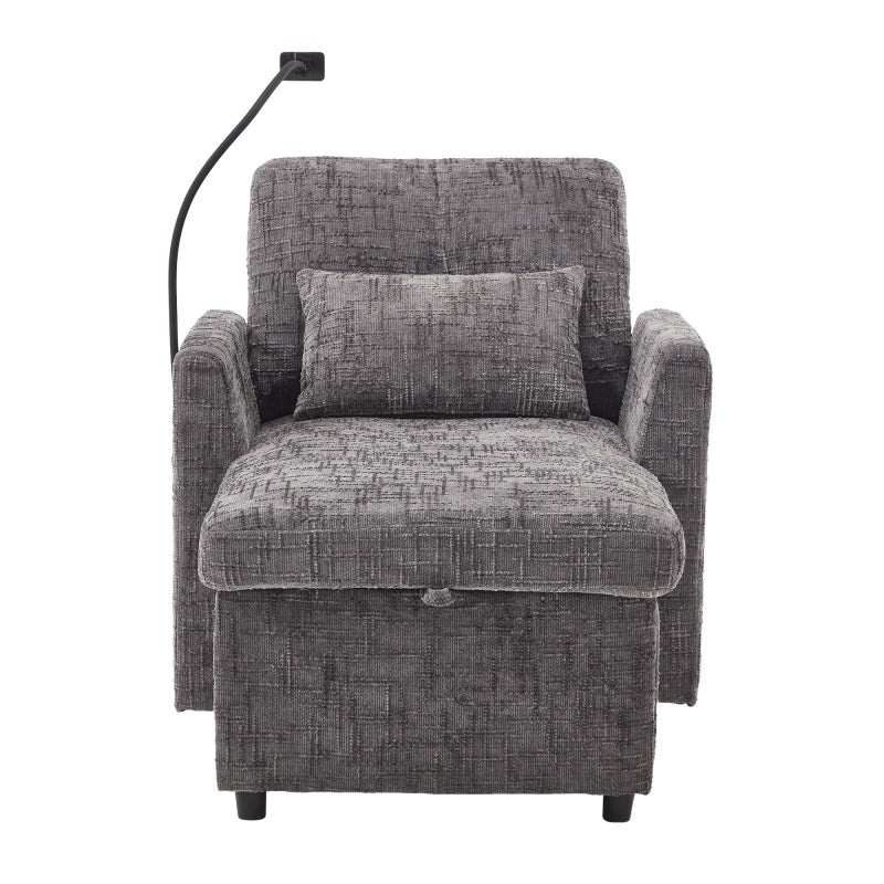 Multifunctional Recliner with Storage Backrest and Cell Phone Bracket in Gray Chenille for Living Room and Bedroom-海智集-Default-