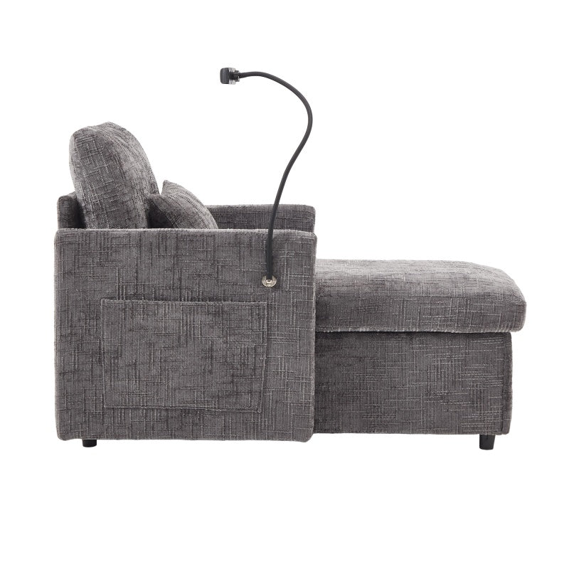 Multifunctional Recliner with Storage Backrest and Cell Phone Bracket in Gray Chenille for Living Room and Bedroom-海智集-Default-
