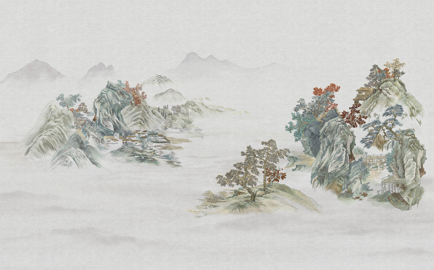 Grand Vision Wallpaper: Interpreting the serene artistic conception of romantic mountains and waters-海智集-