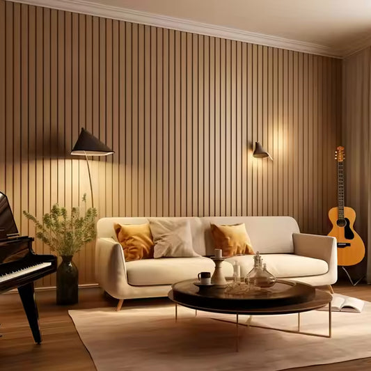 Acoustic Bamboo Charcoal Wood Veneer Interior PVC Marble Sheet Slat Wall Cldding WPC Fluted Wall Panels-海智集-