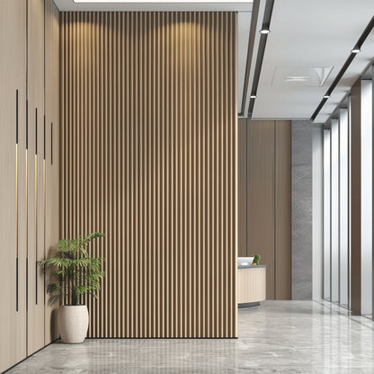 Oak Wood Surface Polyester Fiber Fluted 3D Acoustic Wall Panel Soundproof Acoustic Slat Wood Panels-海智集-