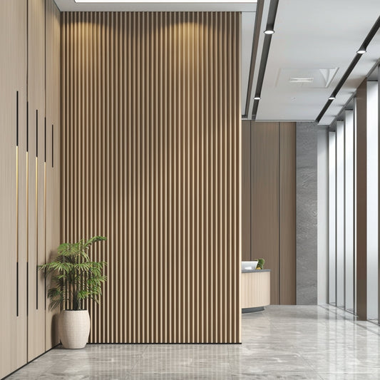 Oak Wood Surface Polyester Fiber Fluted 3D Acoustic Wall Panel Soundproof Acoustic Slat Wood Panels-海智集-