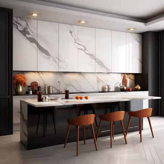 China Wholesale Indoor Decoration Stone Composite Fluted SPC Marble Kitchen Wall Cladding Panel-海智集-