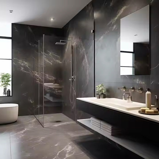 PVC Plastic Spc Interior Bathroom Decoration Wall Panel with Waterproof Wpc Wall Board Black Color-海智集-