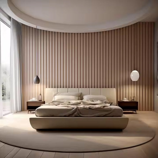 Sound-absorbing PS Wood Wall Sheet Board Indoor 3D Fluted Wall Panel Louvre Wall Decor-海智集-