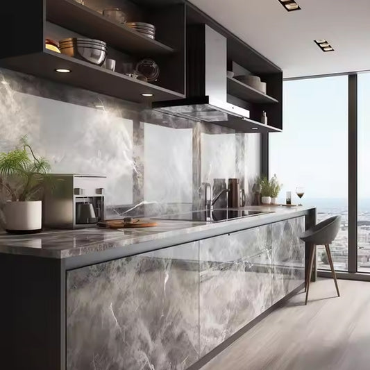 Bathroom Spc Wall Panel Interior Decoration Kitchen Pvc Marble Sheet Black with Gold Line Uv Board-海智集-