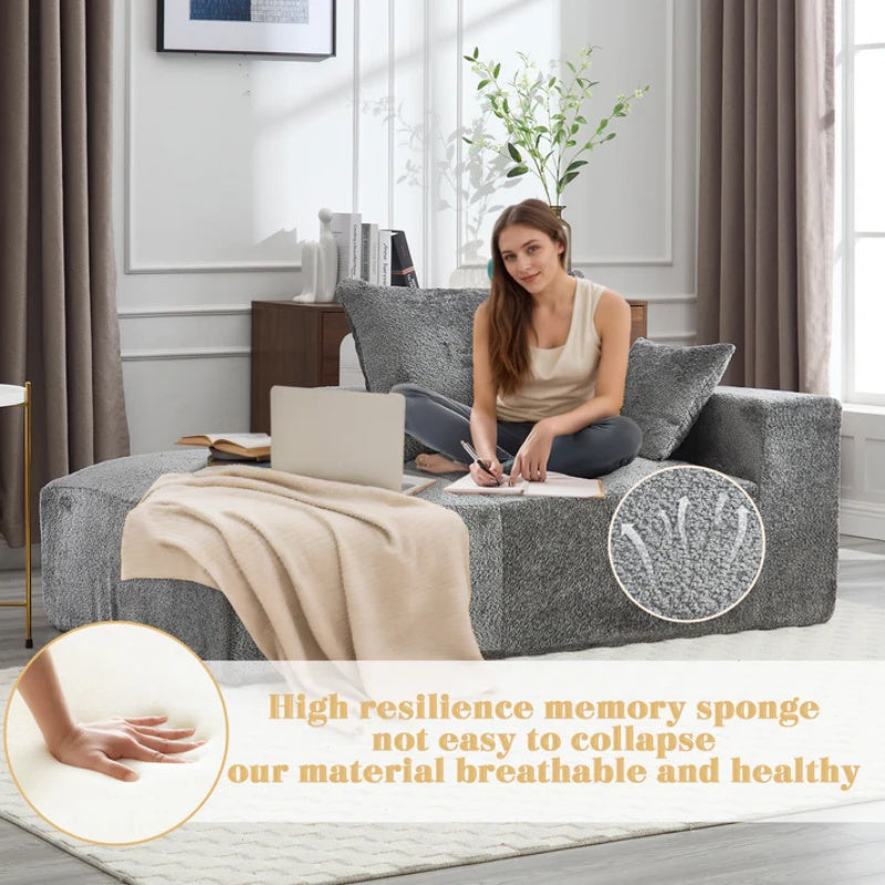 UNITED WE WIN Memory Foam 2-Seater Couch, No Installation & Easy to Transport, Deep Seat Modern Sofa with Chenille Fabric, Couch for Living Room, Bedroom, Apartment, Home Office-海智集-Default-