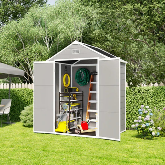 Campcraft 6*5ft resin storage shed, high quality pp material, strong structure, waterproof, rust and UV proof, large storage space, 12mm thick pp board, HD window lighting-海智集-Default-