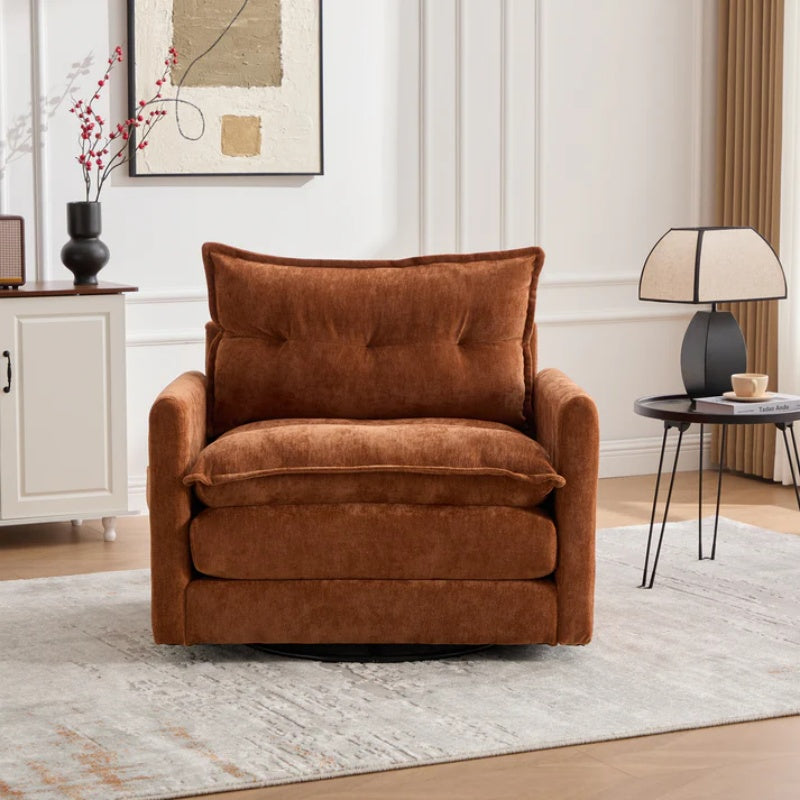 UNITED WE WIN Swivel Barrel Chair - Mid Century Modern Chair, Thick Padded Arm Chair with Solid Metal Base, Comfortable Single Sofa Chair, Swivel Accent Chair for Living Room Bedroom-海智集-Default-