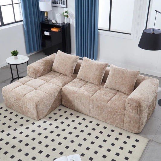 UNITED WE WIN 98.42-inch modular sectional sofa, modern modular L-shaped sofa with chaise longue, equipped with small side pockets and free of compression during installation.-海智集-Default-