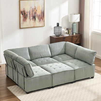 UNITED WE WIN Modular Sectional Sofa U Shaped Modular Couch with Reversible Chaise Modular Sofa Sectional Couch,6- Seat Convertible Sofa,Fit for Living Room-海智集-Default-