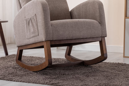 Rocking Chair, Modern Glider Chair, Recliner Armchair with Wood Legs and Side Pocket, Nursery Rocking Accent Chair with High Back for Living Room Bedroom (Grey linen)-海智集-Default-