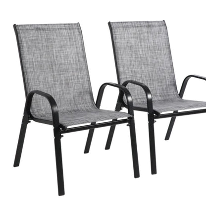 2 Piece Patio Chairs, Outdoor Camping Chairs with Breathable Textilene Fabric, Set of 2 Garden Chairs with Armrest High Backrest for Garden Patio Pool Beach Yard Space Saving ( Grey)-海智集-Default-