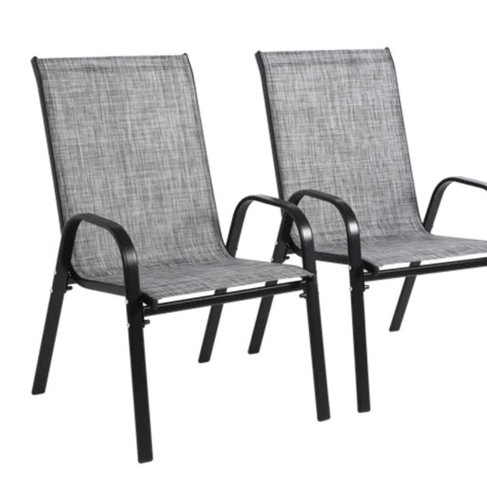 2 Piece Patio Chairs, Outdoor Camping Chairs with Breathable Textilene Fabric, Set of 2 Garden Chairs with Armrest High Backrest for Garden Patio Pool Beach Yard Space Saving ( Grey)-海智集-Default-