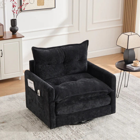 UNITED WE WIN Swivel Barrel Chair - Mid Century Modern Chair, Thick Padded Arm Chair with Solid Metal Base, Comfortable Single Sofa Chair, Swivel Accent Chair for Living Room Bedroom-海智集-Default-