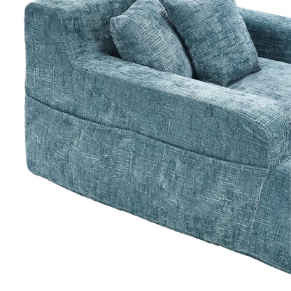 Mint Blue Chenille Interior Lazy Sofa Chaise Lounge Armchair with Three Pillows and Armrests-海智集-Default-
