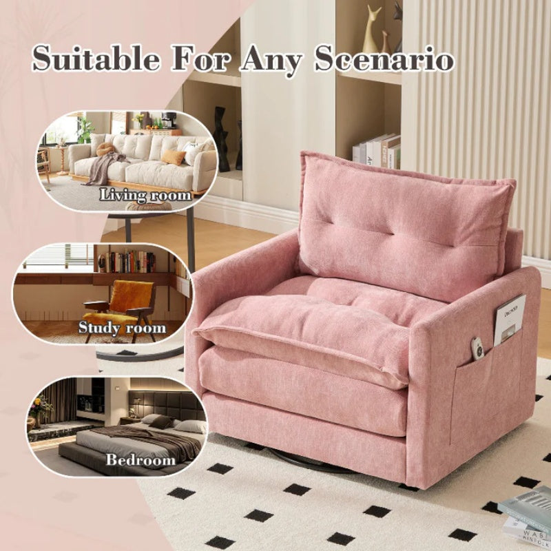 UNITED WE WIN Swivel Barrel Chair - Mid Century Modern Chair, Thick Padded Arm Chair with Solid Metal Base, Comfortable Single Sofa Chair, Swivel Accent Chair for Living Room Bedroom-海智集-Default-