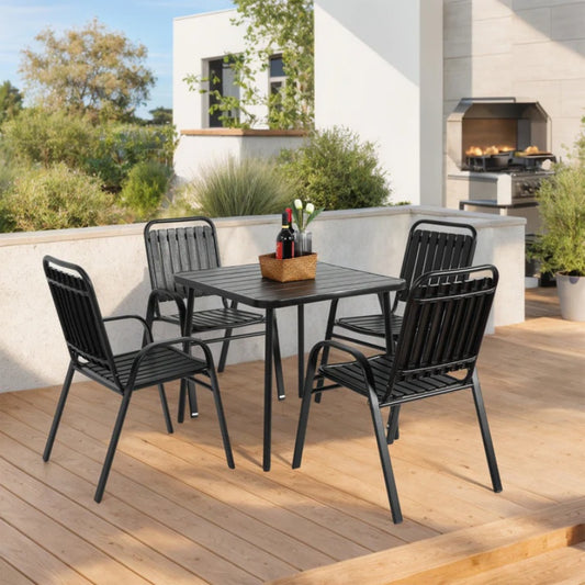 5-Piece Plastic chair and steel table Outdoor Dining Set, plastic Chairs and Table Set for Garden Patio, Black-海智集-Default-