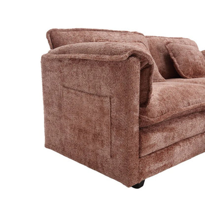 UNITED WE WIN Chenille fabric, removable armrests with side pockets, high density sponge filling, oversized double sofa with footstool-海智集-Default-