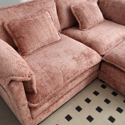 UNITED WE WIN Chenille fabric, removable armrests with side pockets, high density sponge filling, oversized double sofa with footstool-海智集-Default-
