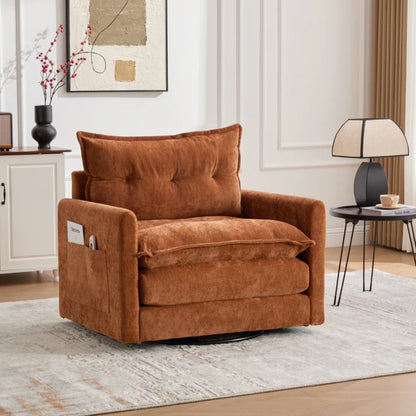 UNITED WE WIN Swivel Barrel Chair - Mid Century Modern Chair, Thick Padded Arm Chair with Solid Metal Base, Comfortable Single Sofa Chair, Swivel Accent Chair for Living Room Bedroom-海智集-Default-