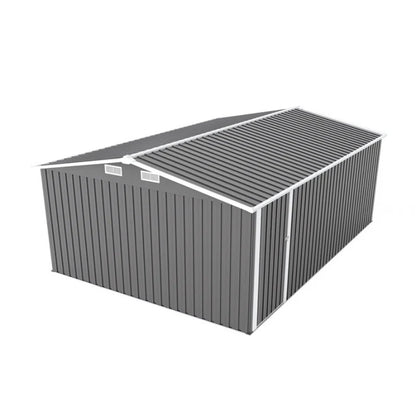 Campcraft Outdoor Storage Shed 10×14 FT with 3 Lockable Doors,Utility Tool Shed Metal Storage Garden Sheds Frame and 4 Vents,for Backyard,Patio,Lawn,dark Grey-海智集-Default-
