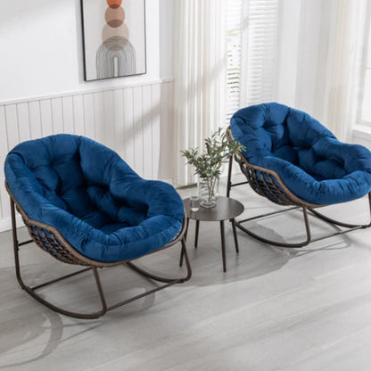 Outdoor Rattan Rocking Chair,Padded Cushion Rocker Recliner Chair Outdoor for Front Porch, Living Room, Patio, Garden, Navy Blue-海智集-Default-