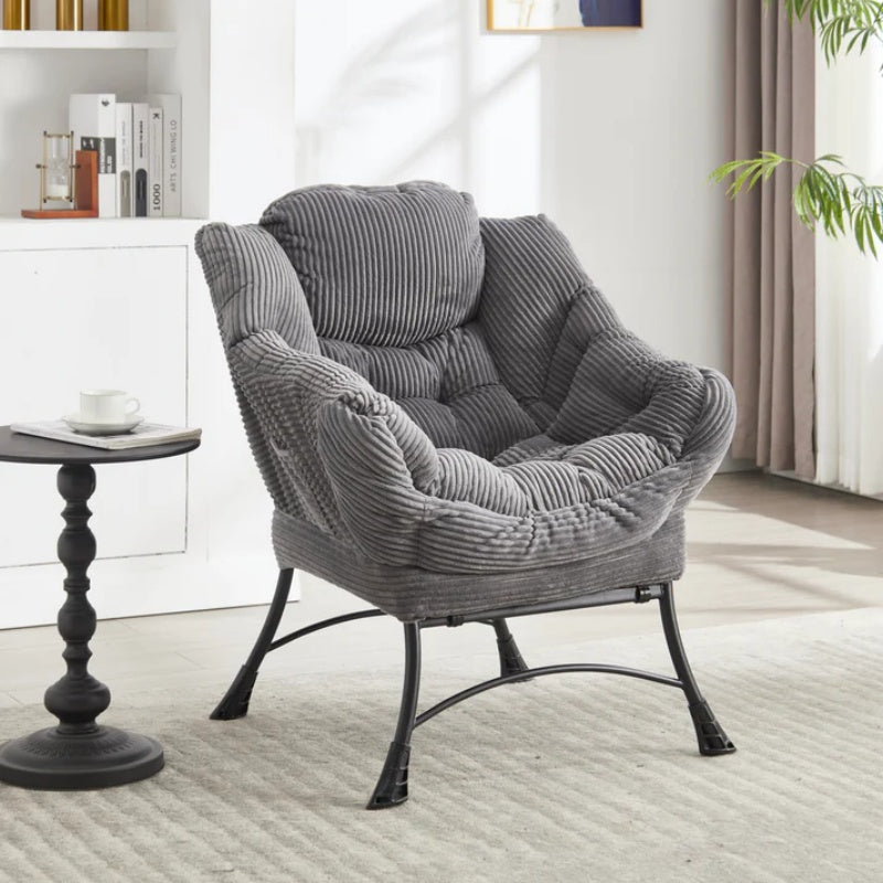 Lazy Chair with Ottoman, Modern Lounge Accent Chair with Armrests and a Side Pocket, Leisure Upholstered Sofa Chair Reading Chair with Footrest for Small Space, Corner Chair-Grey-海智集-Default-