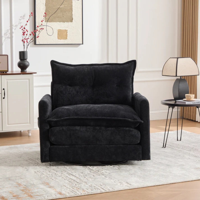 UNITED WE WIN Swivel Barrel Chair - Mid Century Modern Chair, Thick Padded Arm Chair with Solid Metal Base, Comfortable Single Sofa Chair, Swivel Accent Chair for Living Room Bedroom-海智集-Default-