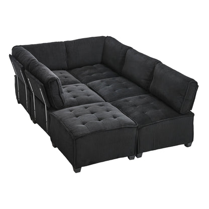 UNITED WE WIN Modular Sectional Sofa U Shaped Modular Couch with Reversible Chaise Modular Sofa Sectional Couch,6- Seat Convertible Sofa,Fit for Living Room-海智集-Default-