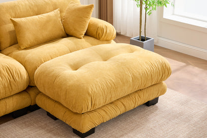 UNITED WE WIN Pelletized velvet U Shape Cloud Couch with 2 Ottomans,Free Combined 3 Seater Comfy Sofa with Bolster Armrest Pillows, sofa for Living Room-海智集-Default-