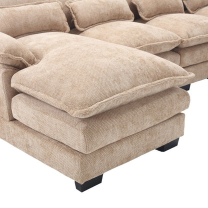 UNITED WE WIN Chenille, high quality sponge filling, solid wood frame, oversized four-seater, U-shaped combination sofa-海智集-Default-