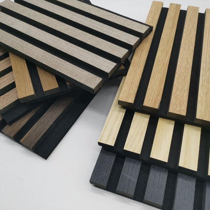 Oak Wood Surface Polyester Fiber Fluted 3D Acoustic Wall Panel Soundproof Acoustic Slat Wood Panels-海智集-