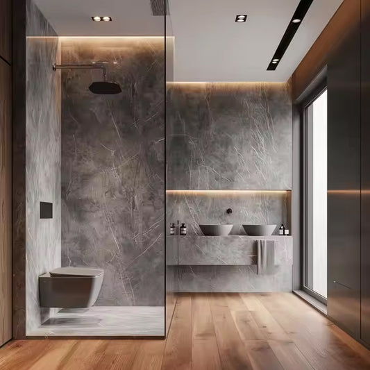 Bathroom Pvc Marble Spc Plastic Pu Stone Wall Panel Wpc-海智集-