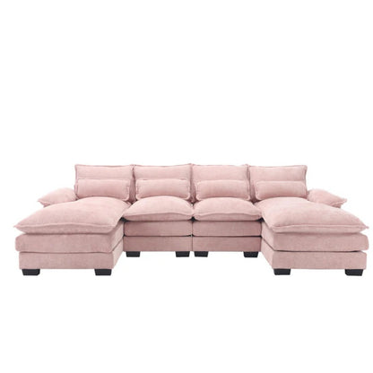 UNITED WE WIN Chenille, high quality sponge filling, solid wood frame, oversized four-seater, U-shaped combination sofa-海智集-Default-