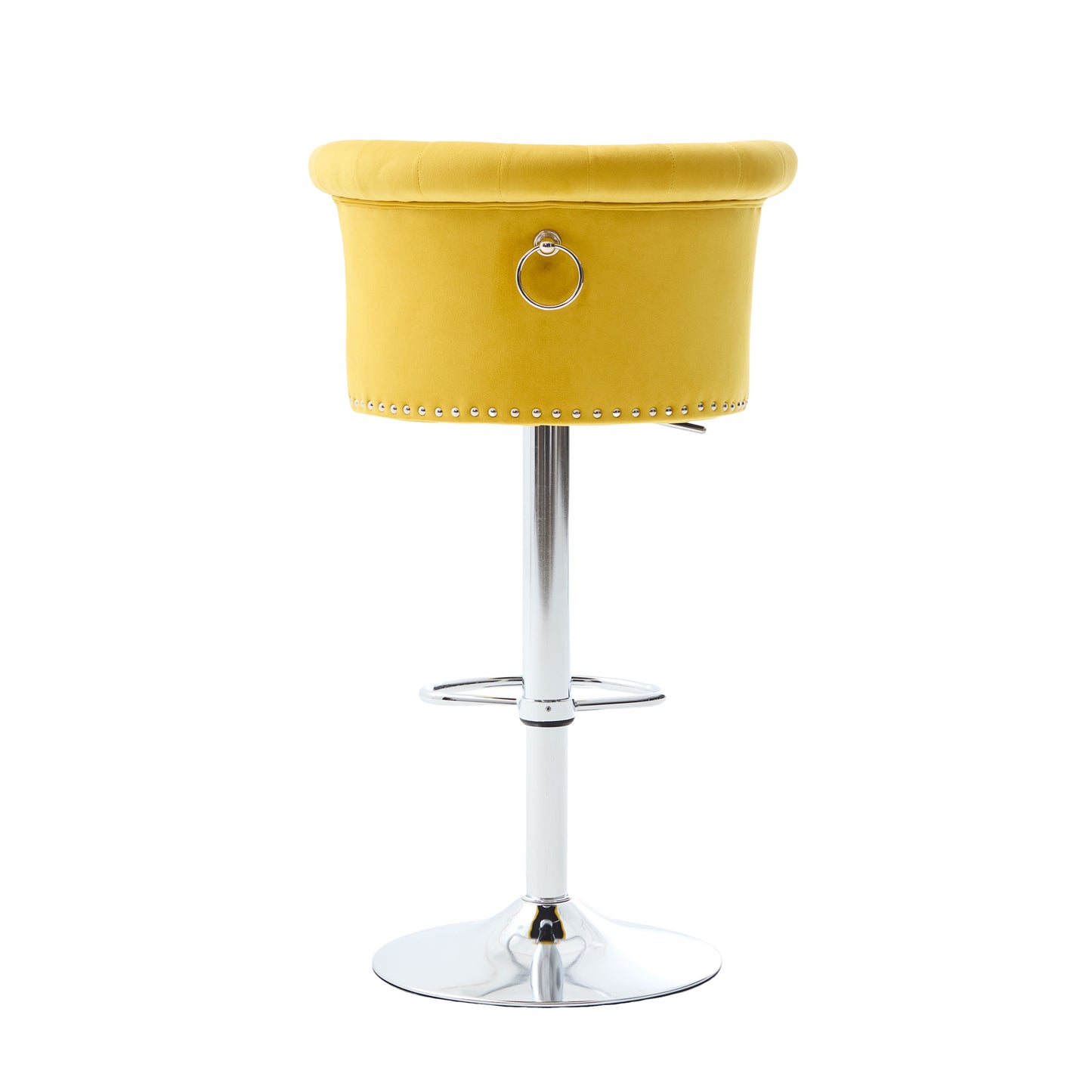 COOLMORE Velvet Bar Stool Set of 2, Adjustable Swivel Bar Stools with Silver Plated Metal Leg, Chrome Nailhead, Counter Height Chair for Kitchen,Dining Room-海智集-Default-