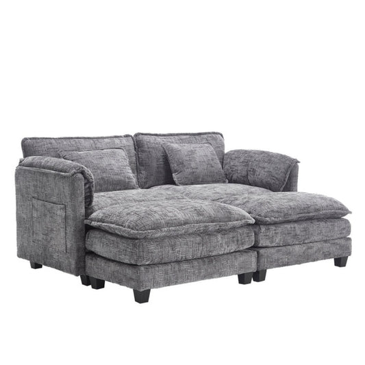 UNITED WE WIN Chenille fabric, removable armrests with side pockets, high density sponge filling, oversized double sofa with footstool-海智集-Default-
