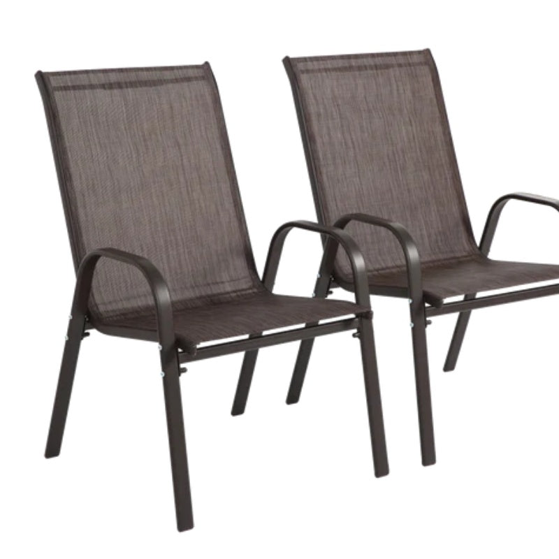 2 Piece Patio Chairs, Outdoor Camping Chairs with Breathable Textilene Fabric, Set of 2 Garden Chairs with Armrest High Backrest for Garden Patio Pool Beach Yard Space Saving ( Brown)-海智集-Default-