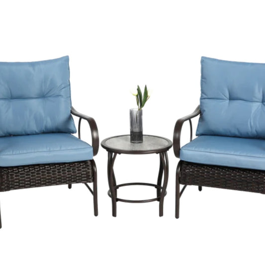 3 Pieces Patio Set Outdoor Wicker Furniture Sets Modern Rattan Chair Conversation Sets with Coffee Table-海智集-Default-