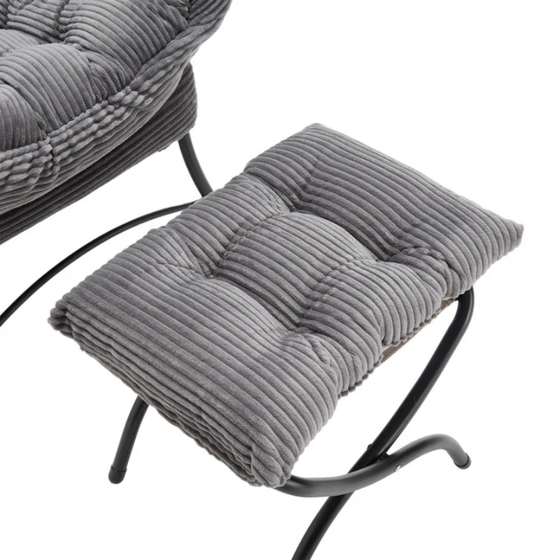 Lazy Chair with Ottoman, Modern Lounge Accent Chair with Armrests and a Side Pocket, Leisure Upholstered Sofa Chair Reading Chair with Footrest for Small Space, Corner Chair-Grey-海智集-Default-