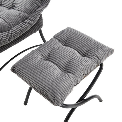 Lazy Chair with Ottoman, Modern Lounge Accent Chair with Armrests and a Side Pocket, Leisure Upholstered Sofa Chair Reading Chair with Footrest for Small Space, Corner Chair-Grey-海智集-Default-