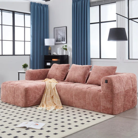 UNITED WE WIN 98.42-inch modular sectional sofa, modern modular L-shaped sofa with chaise longue, equipped with small side pockets and free of compression during installation.-海智集-Default-